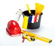 Photo: Construction (painting) tools and hardhat Construction (painting) tools and hardhat