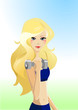 Blonde exercising with a dumbbell