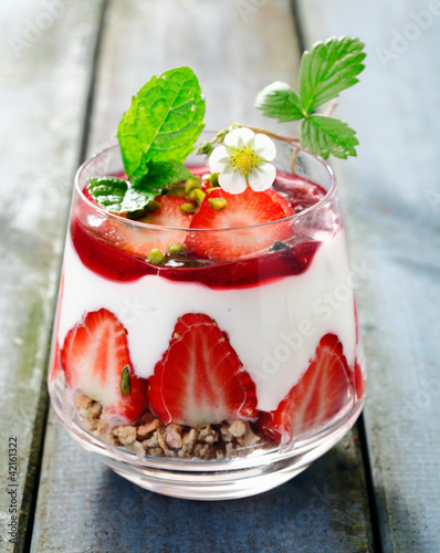 Photo: Delicious decorative strawberry dessert Delicious decorative strawberry dessert