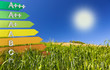 Label of EU efficiency Class definition on a cornfield