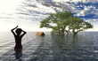 Illustration: Tsunami: Young woman escapes the flood Tsunami: Young woman escapes the flood