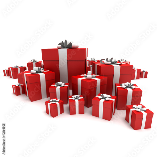 Illustration: Red gift boxes group Red gift boxes group