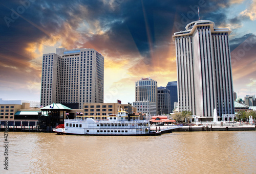 Photo: Sunset above New Orleans with Mississippi River Sunset above New Orleans with Mississippi River