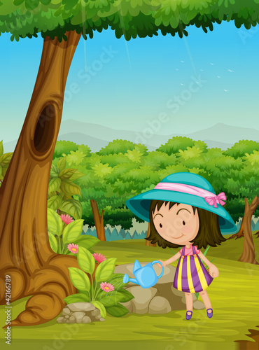 Vector: Girl watering garden Girl watering garden