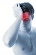 men with headache on white background