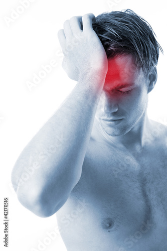 Photo: men with headache on white background men with headache on white background