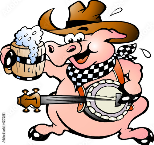 Vector: Hand-drawn Vector illustration of an pig playing banjo Hand-drawn Vector illustration of an pig playing banjo