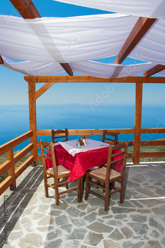 tavern table in front the sea from Llogara pass in Albania 