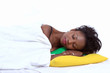 Sleeping woman in bed, with copy space