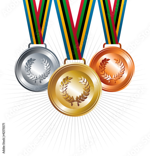 Vector: Gold, silver and bronze medals with ribbons background Gold, silver and bronze medals with ribbons background