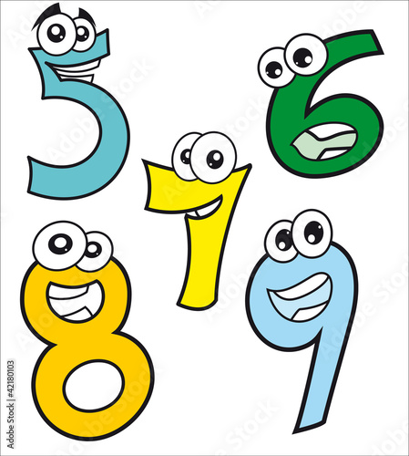Vector: Caricaturas de números felices desde el número cinco al nueve Caricaturas de números felices desde el número cinco al nueve