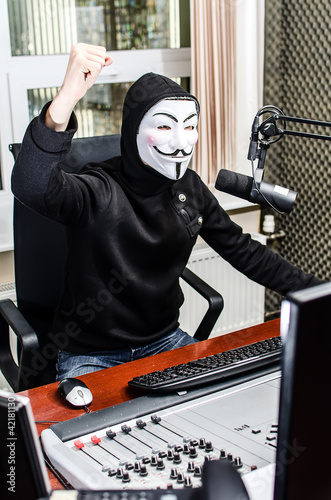 Photo: Antiglobalist expresses its demands on the radio Antiglobalist expresses its demands on the radio