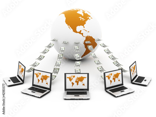 Illustration: world sending and receiving money world sending and receiving money