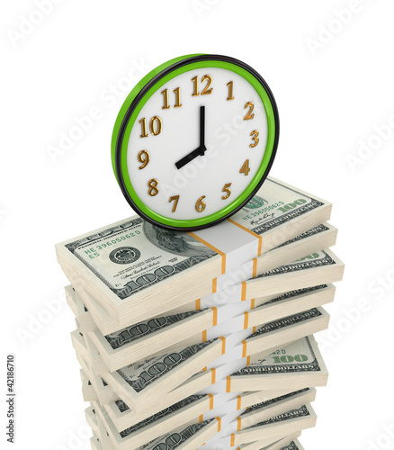 Illustration: Green watch on a big pack of dollars. Green watch on a big pack of dollars.