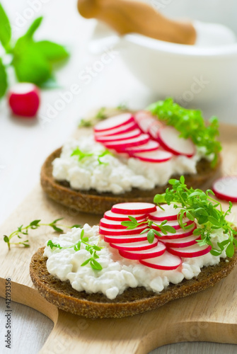 Photo: Radish sandwich with watercress salad Radish sandwich with watercress salad