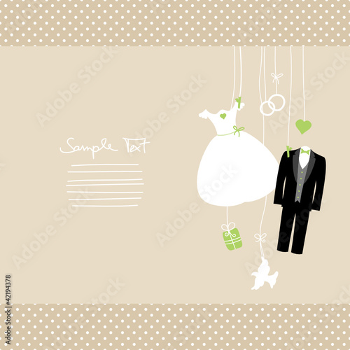 Vettoriale: Hanging Wedding Symbols Green Beige Dots Hanging Wedding Symbols Green Beige Dots