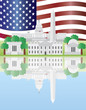Washington DC Landmarks Reflection with US Flag
