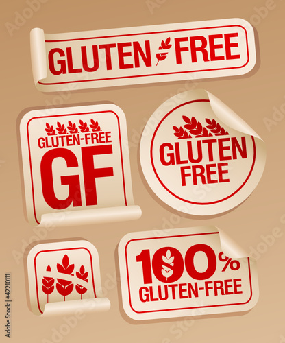 Vector: Gluten free food stickers set. Gluten free food stickers set.