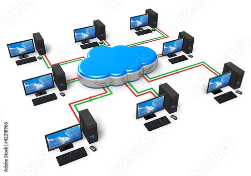 Illustration: Cloud computing and computer networking concept Cloud computing and computer networking concept
