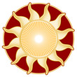 Golden Sun Rays, red hot, isolated on white background.