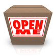 Open Me Label on Cardboard Box Mystery Present Package