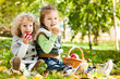 Children eating apples