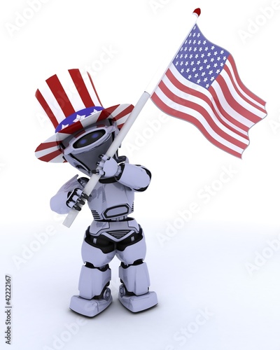 Illustration: robot with american flag robot with american flag