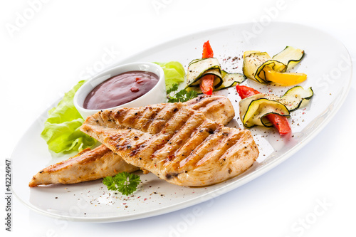 Photo: Grilled chicken breasts and vegetables Grilled chicken breasts and vegetables