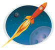 Spaceship Flying Through Space Banner