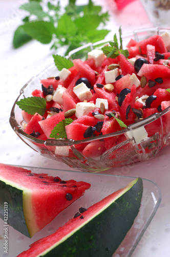 Photo: Salad - watermelon, feta cheese, olives, pumpkin seeds Salad - watermelon, feta cheese, olives, pumpkin seeds