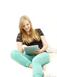 Happy Young Woman with Digital Tablet