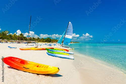 Photo: Boats on a tropical beach in Cuba Boats on a tropical beach in Cuba