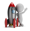 3d small people next to rocket