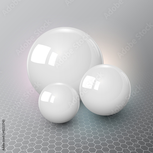 Vector: Background design, 3d white spheres on grey. Background design, 3d white spheres on grey.
