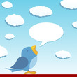 Vector: Blue bird spreading the news with talking balloon Blue bird spreading the news with talking balloon