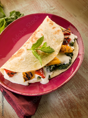 Photo: piadina with spinach grilled capsicum and cheese piadina with spinach grilled capsicum and cheese