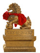 Foto: chinese lion guard with red ribbon chinese lion guard with red ribbon