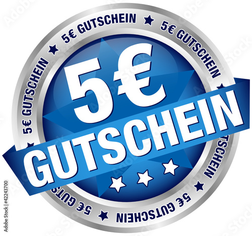 Vektor: Button Banner "5 € Gutschein" blau/silber Button Banner "5 € Gutschein" blau/silber