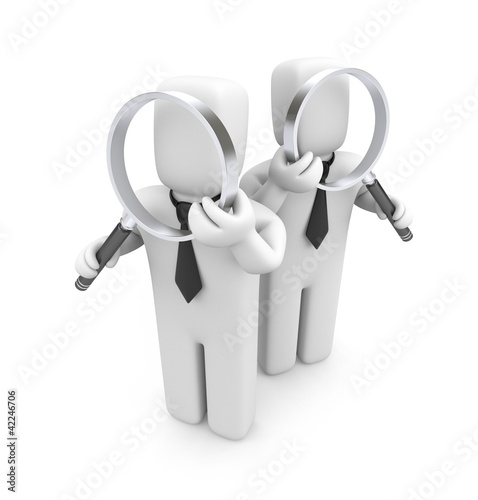Illustration: Group of businessmen with magnifying glasses. Audit Group of businessmen with magnifying glasses. Audit