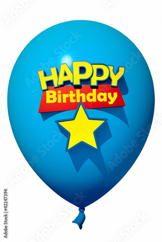 Illustration: Happy Birthday blue balloon Happy Birthday blue balloon