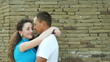 Close-up portrait kissing couple in love