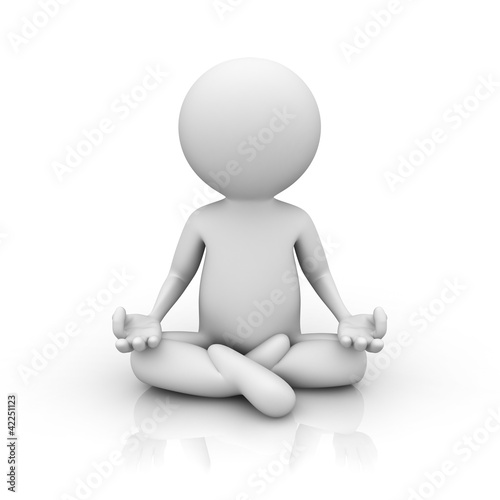 Illustration: 3d man doing meditation on white background with reflection 3d man doing meditation on white background with reflection