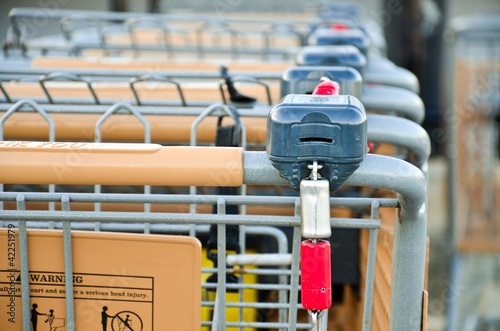 Photo: a row of empty shopping carts in front of store a row of empty shopping carts in front of store