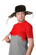 Man paints himself with a brush isolated