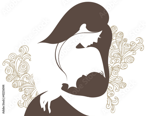 Vector: Beautiful mother silhouette with baby Beautiful mother silhouette with baby