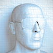 Illustration: 3D Kopf mit Sonnenbrille aus Karo Papier 3D Kopf mit Sonnenbrille aus Karo Papier