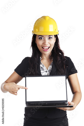 Photo: Female engineer with copyspace Female engineer with copyspace