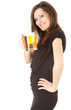 Foto: pretty girl drinking beer from the mug, white background pretty girl drinking beer from the mug, white background