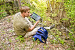 a tourist looks the GPS map