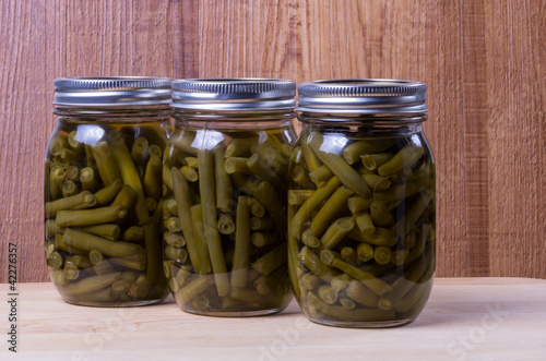 Photo: Three jars of preserved pickled beans Three jars of preserved pickled beans